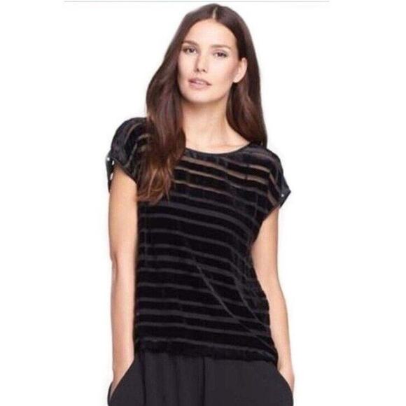 Eileen Fisher Women's‎ Black Velvet Burnout Stripe Cap Sleeve Blouse Medium - Picture 1 of 7